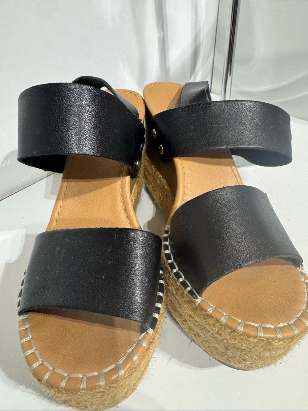 Soda Black Espadrille Platform Wedge Sandals